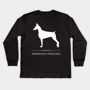 Doberman Pinscher Dog White Silhouette Kids Long Sleeve T-Shirt